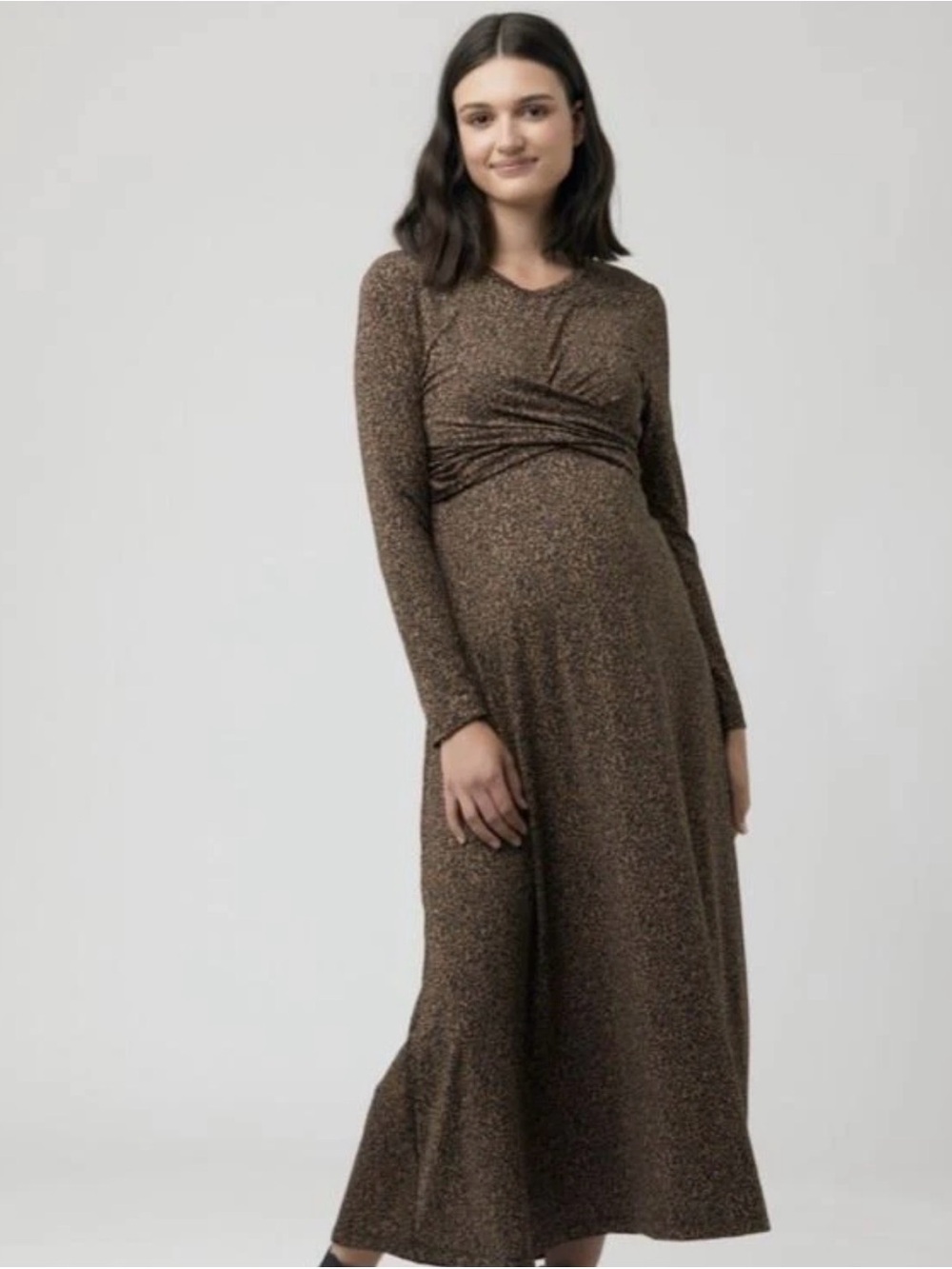 Ripe Maternity Brown Glitter-Textured Long Sleeve Maxi Dress